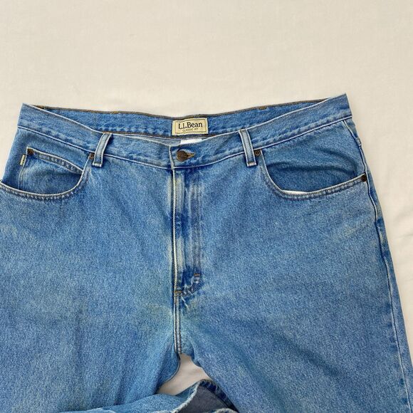 LL Bean Straight Leg Jeans Mens 40x28 Blue Classic Fit Denim Cotton Workwear SEE - Picture 3 of 10